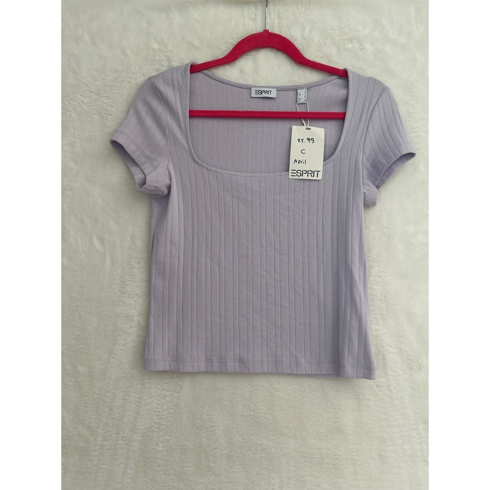 Esprit Ribbed Square Neck Top Womens Small NWT Lilac Purple Short Sleeve Shirt